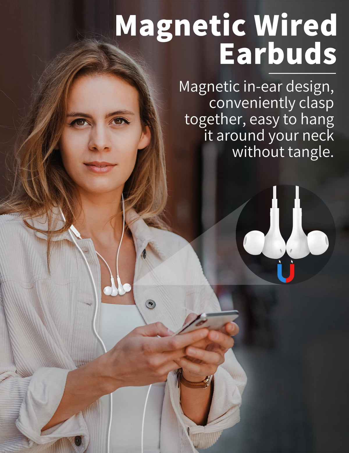 3.5mm Wired Earbuds with Mic for MacBook/Chormebook PC,Magnetic In Ear Buds