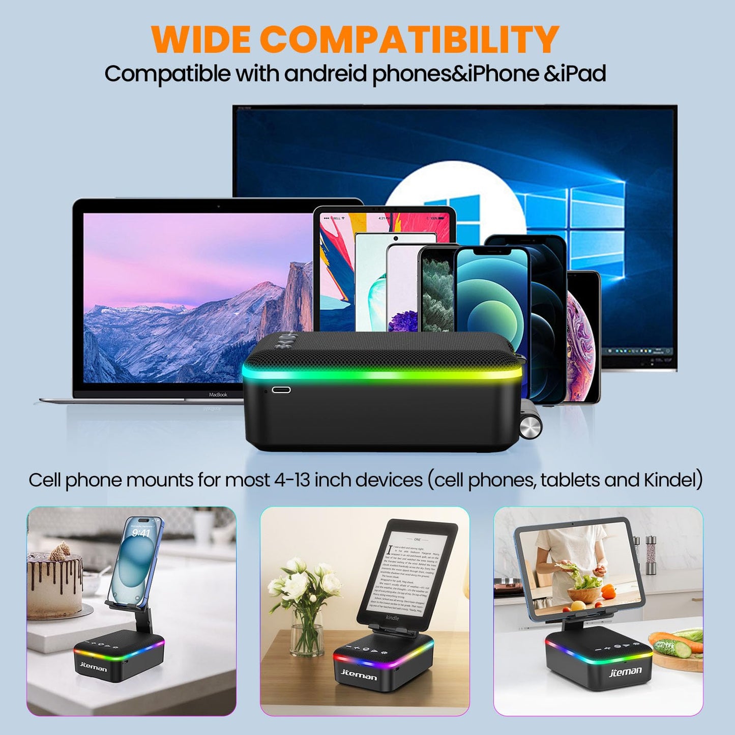 JTEMAN Gifts for Men Women,Cell Phone Stand with Bluetooth Speaker and LED Light,Cool Tech Gadgets,Unique Birthday Gifts for Men Husband Mom Dad-Pink