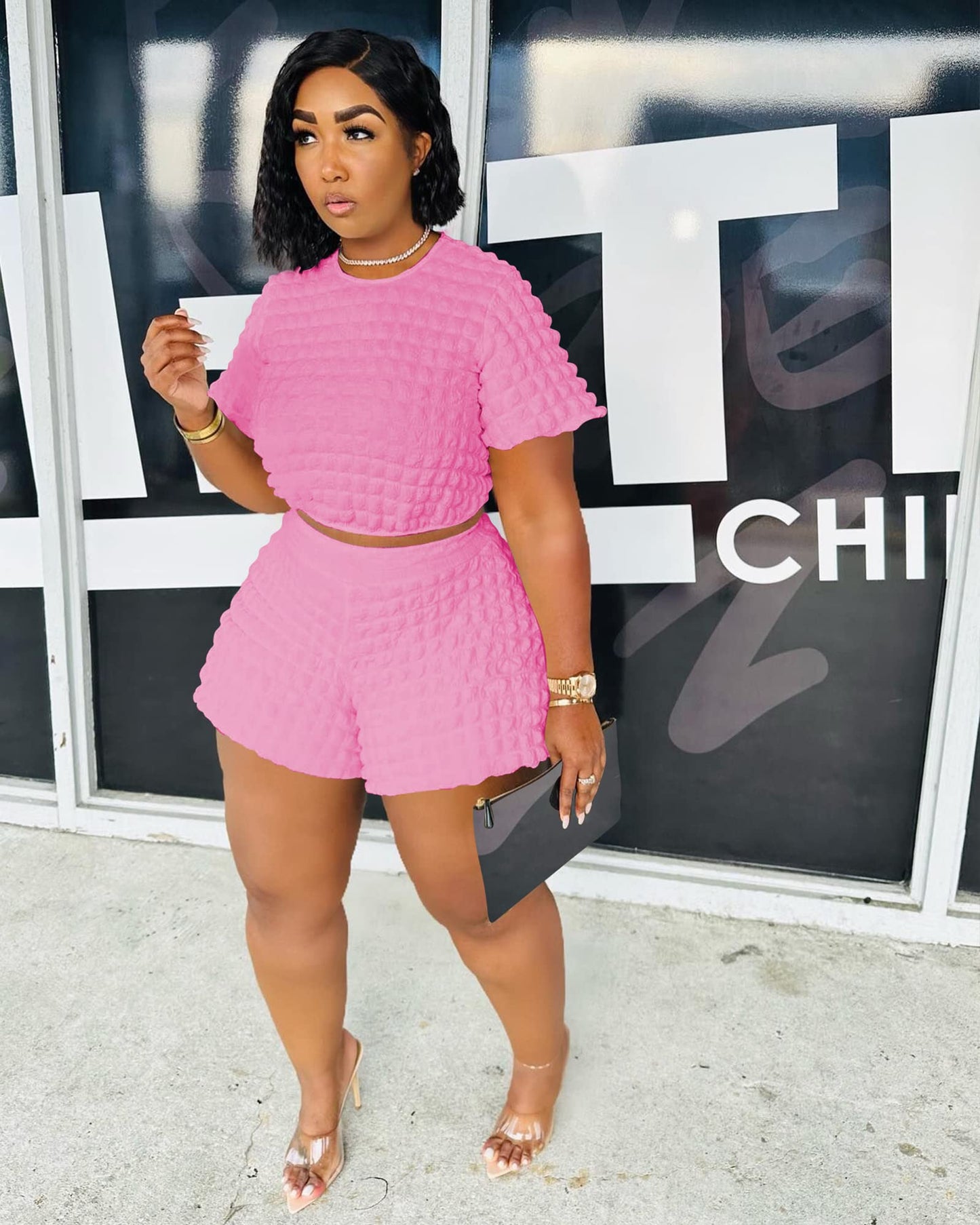 Doweha Womens Two Piece Short Sets for Summer Cute 2 Piece Outfits 2026 Casual Short Sleeve Crop Top And Shorts Matching Sets
