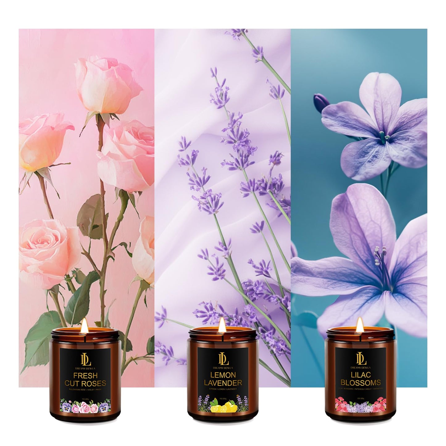 6 Pack Scented Candles Set, 42oz 300 Hour Long Lasting Candle, Soy Candles for Home Scented, Scents of Pink Sands/Coconut Vanilla/Bahama Breeze/Pineapple Cocktail/Sicilian Lemon/Vanilla Ice Cream