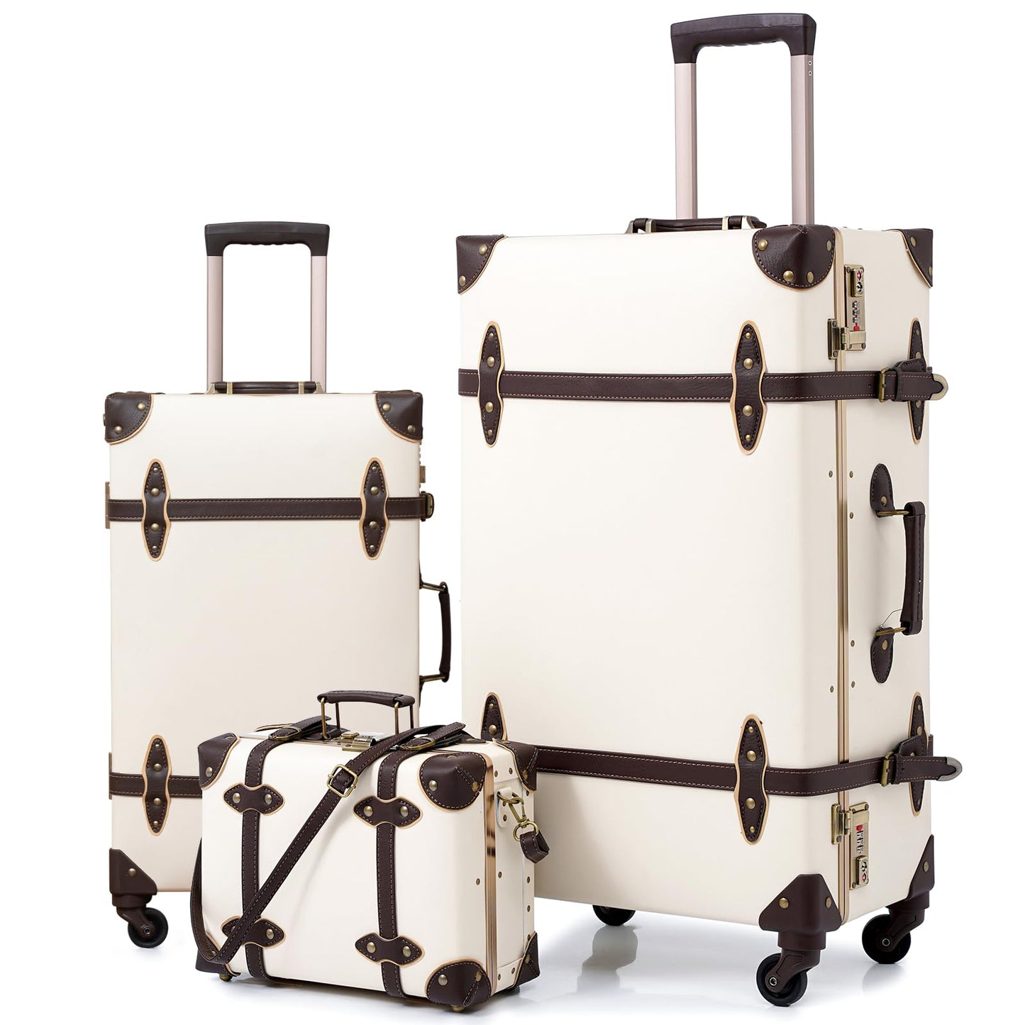 urecity Vintage Luggage Sets of 3 Piece - Hardside Lightweight Spinner Suitcases - Retro Travel Set includes Under Seat Train Case, 26"+20"+12"