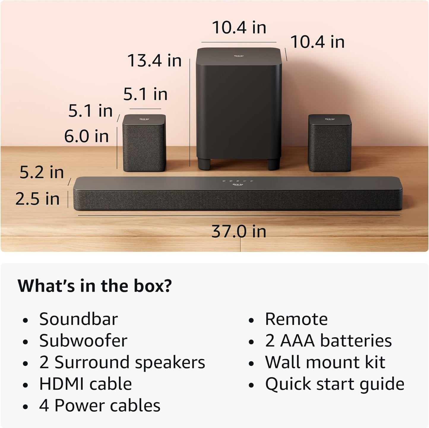Amazon Fire TV Soundbar Plus with subwoofer and surround sound speakers (newest model), 5.1 channel, Dolby Atmos, clear dialogue