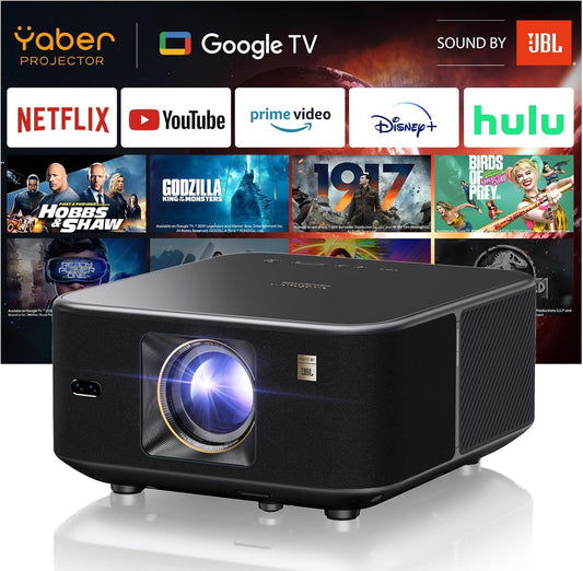 Yaber K3 Projector 1600 ANSI Smart Projector with Google TV, 30W Speaker Sound by JBL, Dolby Audio, Home/Outdoor Movie Projector with WiFi6 and Bluetooth, Auto Screen Adapation,Netflix 7000+app