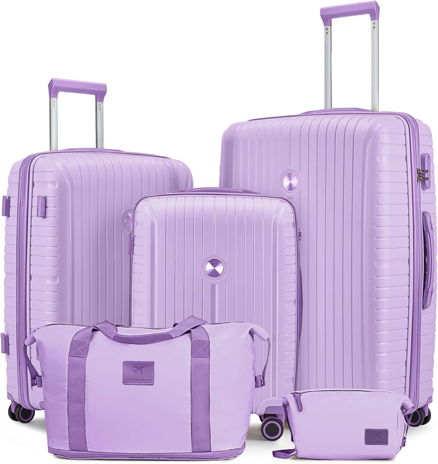 Joyway Luggage Sets 5 Piece PP Hardshell Carry on Suitcase, Travel Lightweight Carry-on with Double Spinner Wheels and TSA Lock, Purple