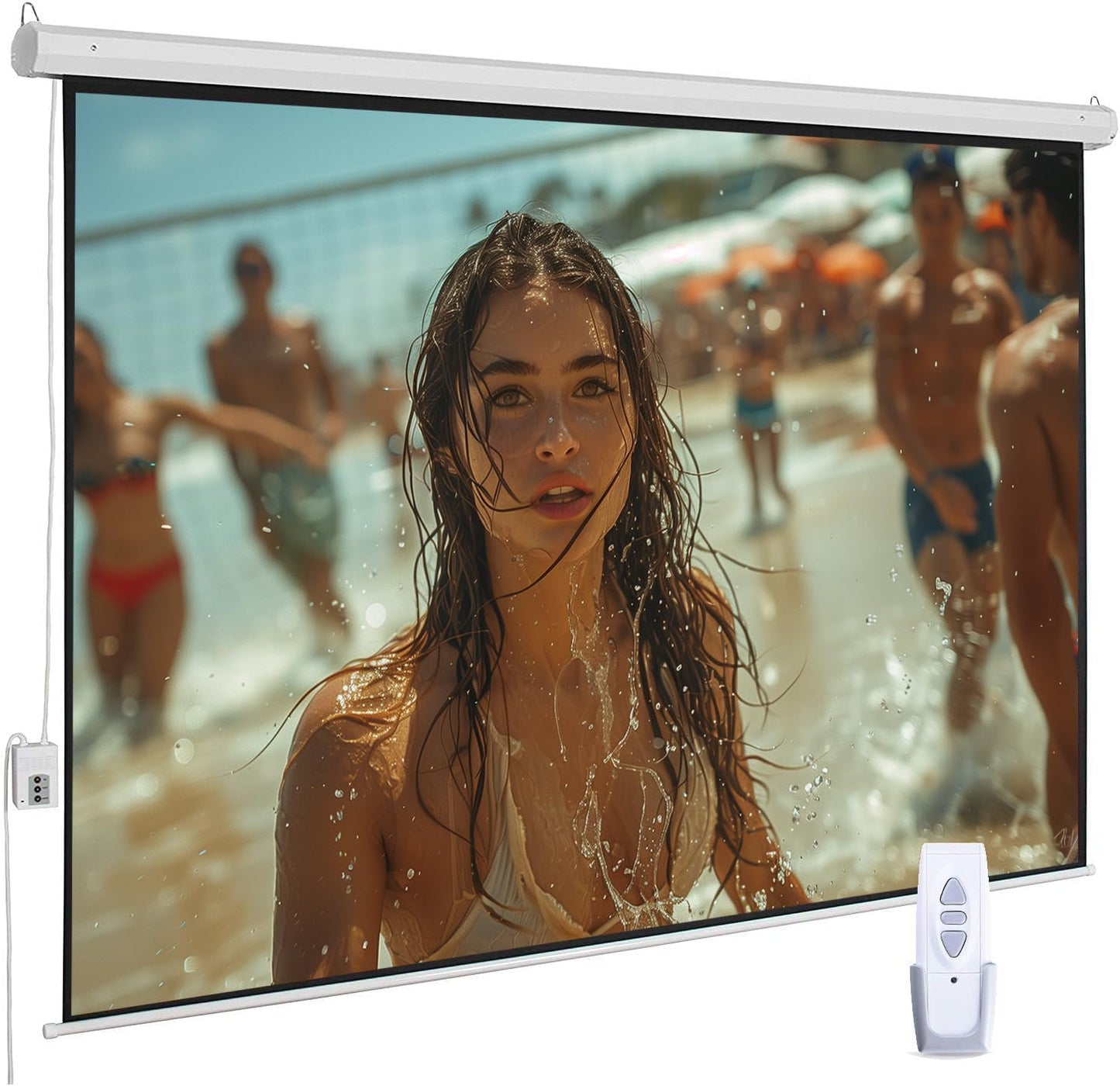 110" Motorized Projector Screen, Electric 16:9 Projector Screen with Remote Control, Indoor/Outdoor HD Movie Screen, Wall/Ceiling Mounted, Perfect for Home Office Theater TV, White