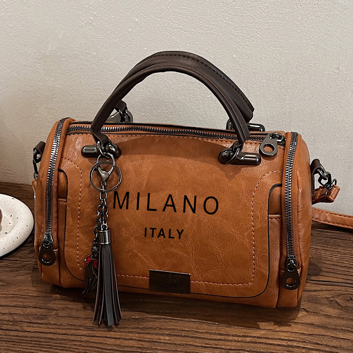 Men's Retro Crossbody Bag with Tassel Charm and Detachable Strap