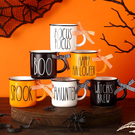 Halloween Mini Coffee Mugs Set of 6 Pumpkin Ghost Witch Mini Coffee Cups Tiered Tray Decor for Halloween Kitchen Bar Coffee Decoration Centerpiece Housewarming Gift