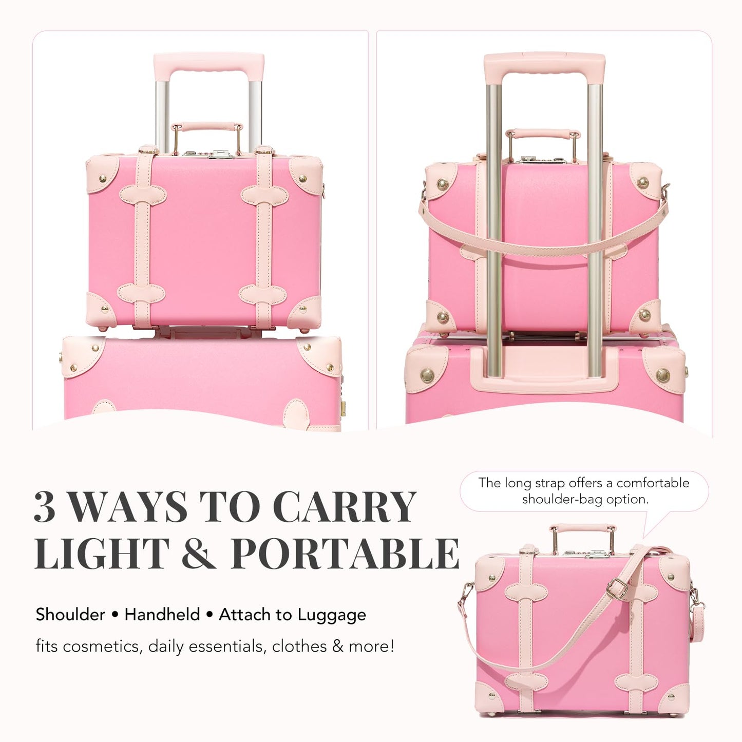 urecity Vintage Luggage Sets of 3 Piece - Hardside Lightweight Spinner Suitcases - Retro Travel Set includes Under Seat Train Case, 26"+20"+12"