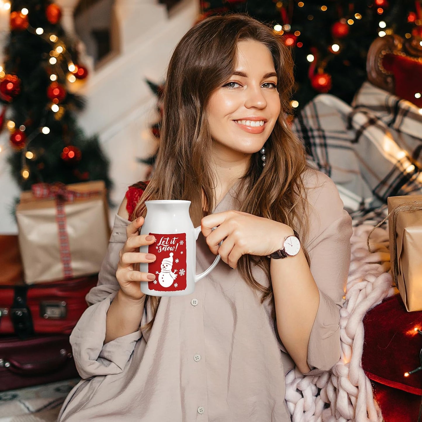 Hushee 4 Pcs 9.5 oz Ceramic Christmas Mug with Gift Box Coffee Mugs with Festive Pattern Design Reindeer Xmas Tree Hot Cocoa Mugs Snowman Truck Christmas Coffee Cups for Tea Hot Chocolate Gift