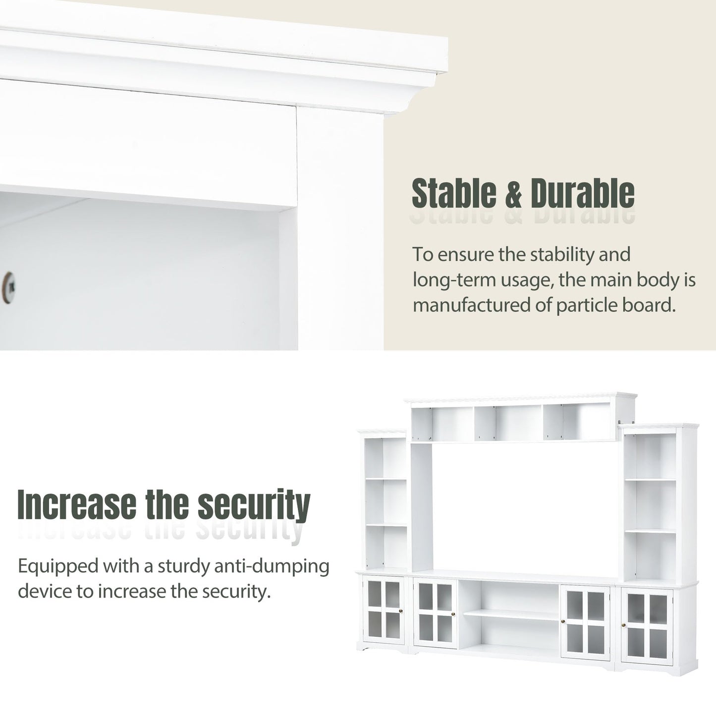 103" Minimalist Entertainment Center Wall Unit Set with Bridge for TVs Up to 75'',Ample Storage Space TV Stand W/Adjustable Shelves,Modernist Large Media Console for Living Room,White