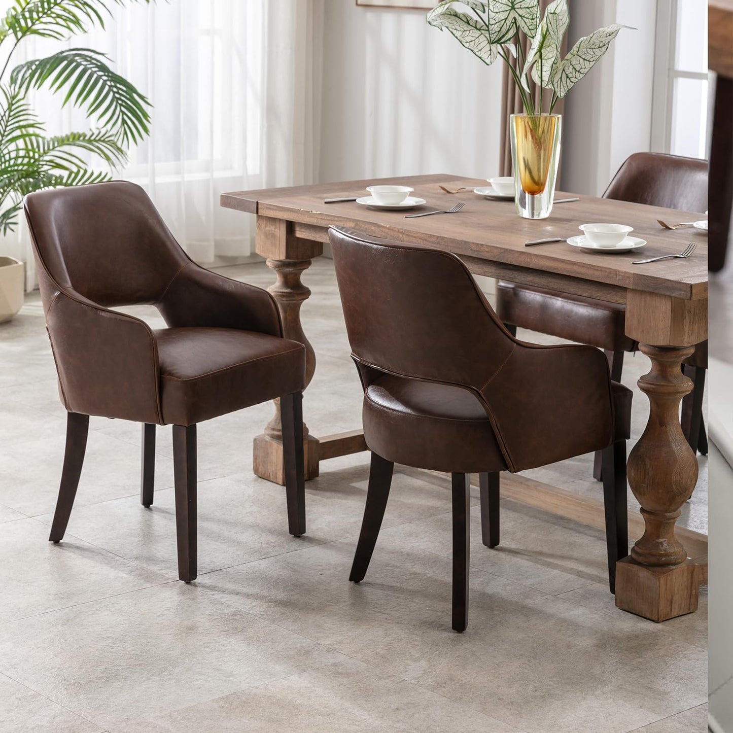 Linen Dining Chairs Set of 4 Upholstered Accent Chairs Side Chair with Wood Legs for Living Room/Dining Room/Bedroom/Restaurant, Cream