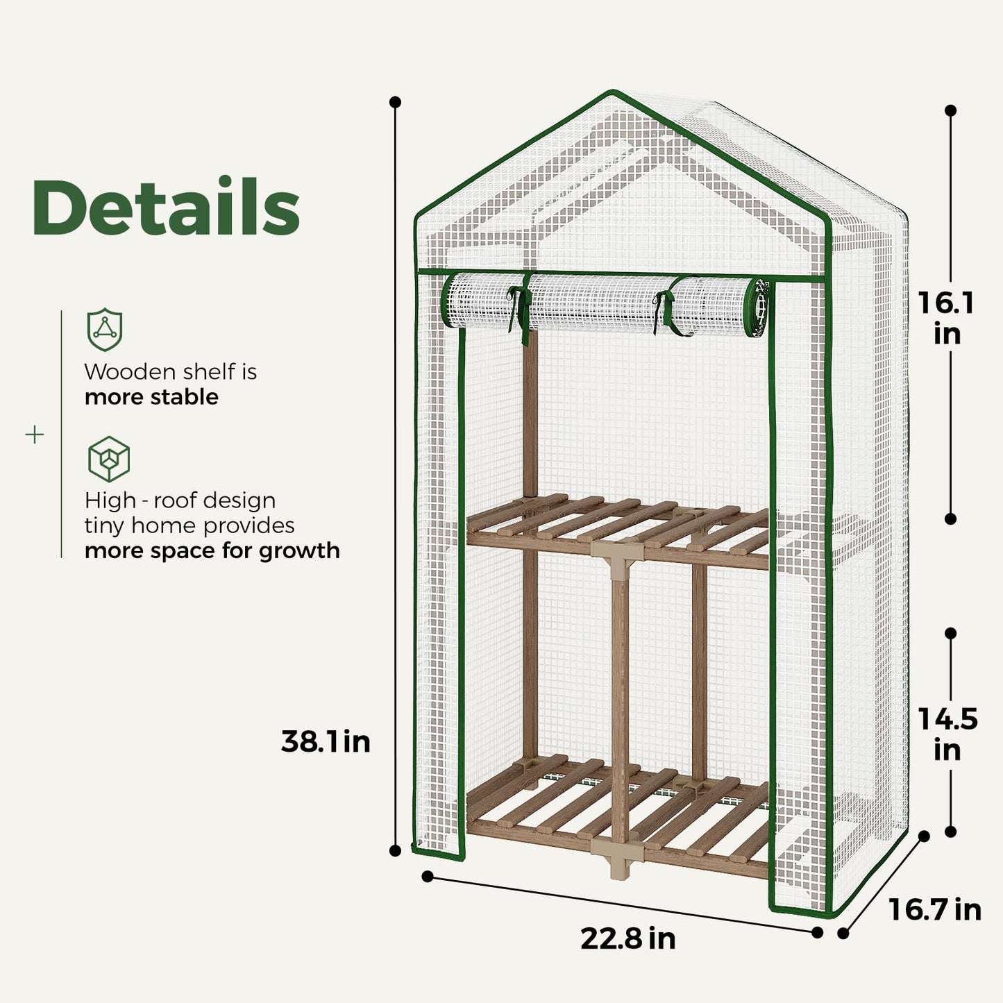 Bamworld 23 x 17 x 54-Inch Mini Greenhouses with Wheels Portable Green House with PE Cover Sturdy Eucalyptus Wood Frame Small Greenhouse for Winter Plant Frost Protection with Sturdy Eucalyptus Frame