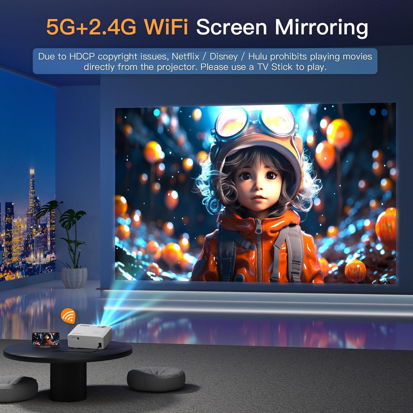 Mini Projector, VISSPL Full HD 1080P Video Projector, Portable Outdoor Projector with Tripod, Kids Gift, Home Theater Movie Phone Projector Compatible with Android/iOS/Windows/TV Stick/HDMI/USB