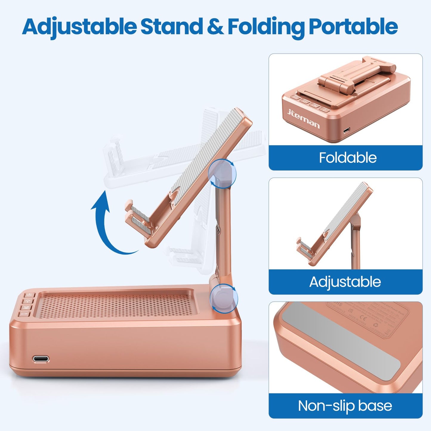 JTEMAN Tablet Stand Adjustable with Bluetooth Speakers,Kitchen Gadgets,Gifts for Women Men,Wireless Bluetooth Speaker Tablet Holder,Desk Mic Charging Sation Compatible with Phones and Tablet