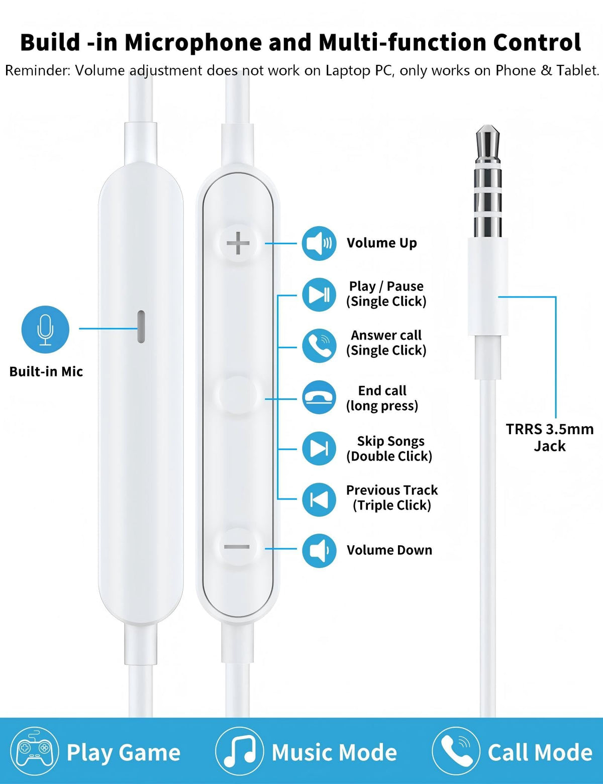 3.5mm Wired Earbuds with Mic for MacBook/Chormebook PC,Magnetic In Ear Buds