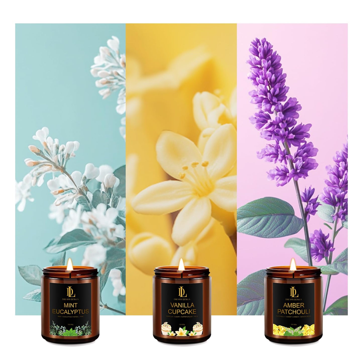 6 Pack Scented Candles Set, 42oz 300 Hour Long Lasting Candle, Soy Candles for Home Scented, Scents of Pink Sands/Coconut Vanilla/Bahama Breeze/Pineapple Cocktail/Sicilian Lemon/Vanilla Ice Cream