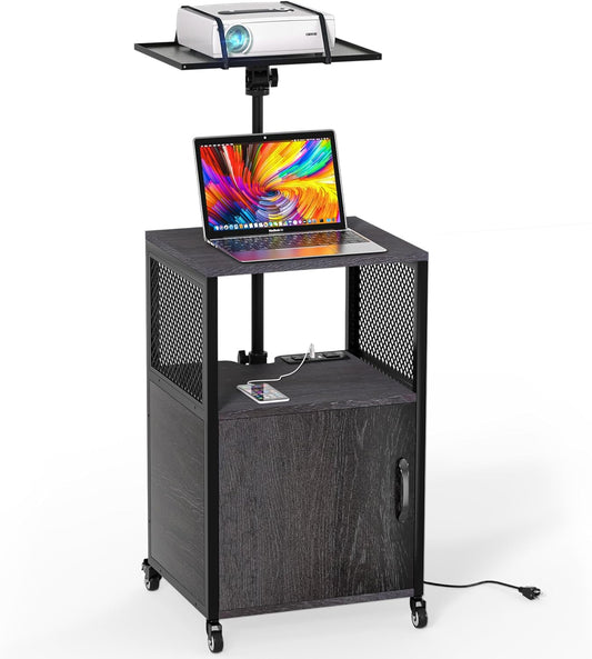 GDLF Projector Stand with Storage Cabinet Heavy Duty Mobile Laptop Tripod Stand with Charging Station and Adjustable Height 28.4" to 48" for Office, Home, Outdoor Movies, Stage & Studio, DJ Rack