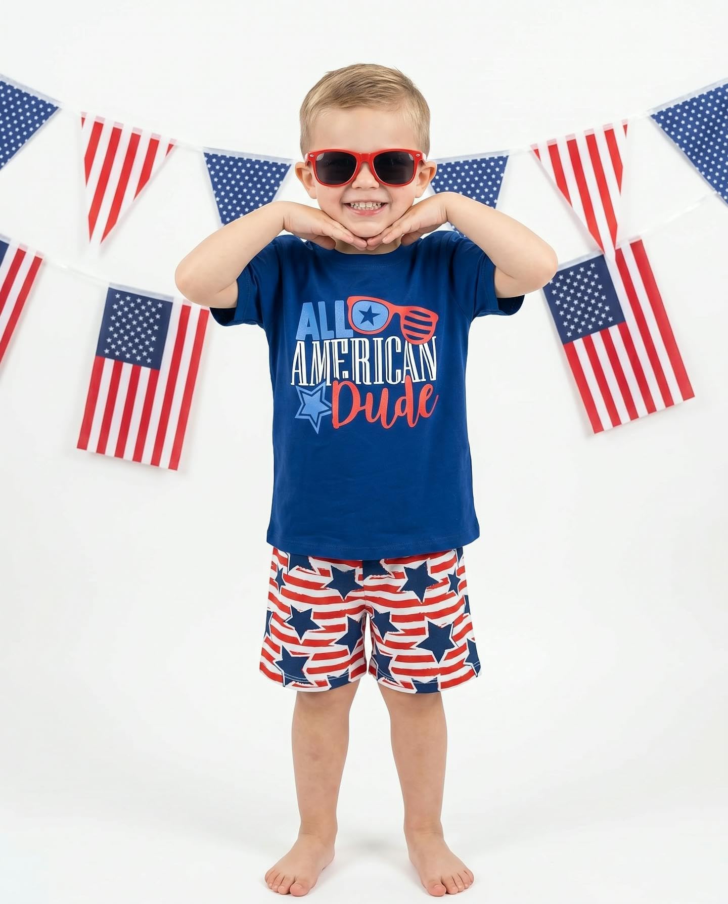 Boys 2pc Shorts Set Outfit Short Sleeve Shirt with Bold Applique Print and Shorts