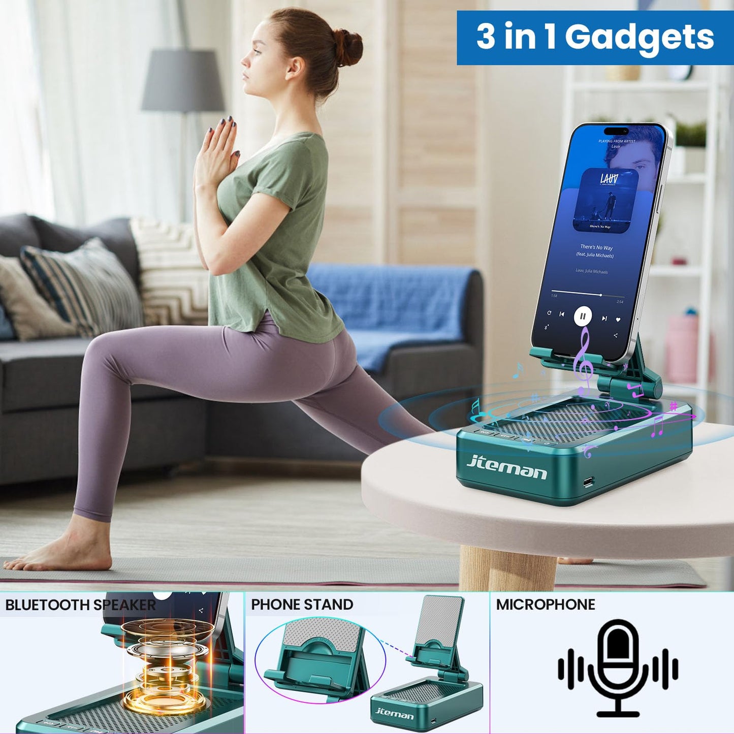 JTEMAN Tablet Stand Adjustable with Bluetooth Speakers,Kitchen Gadgets,Gifts for Women Men,Wireless Bluetooth Speaker Tablet Holder,Desk Mic Charging Sation Compatible with Phones and Tablet