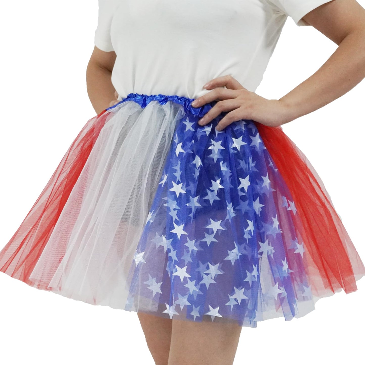 Plus Size Women Adult Red White Blue Running Tutu Skirt,Teens 4th of July Tutu L/3XL USA Star Tulle Skirt Patriotic Costume