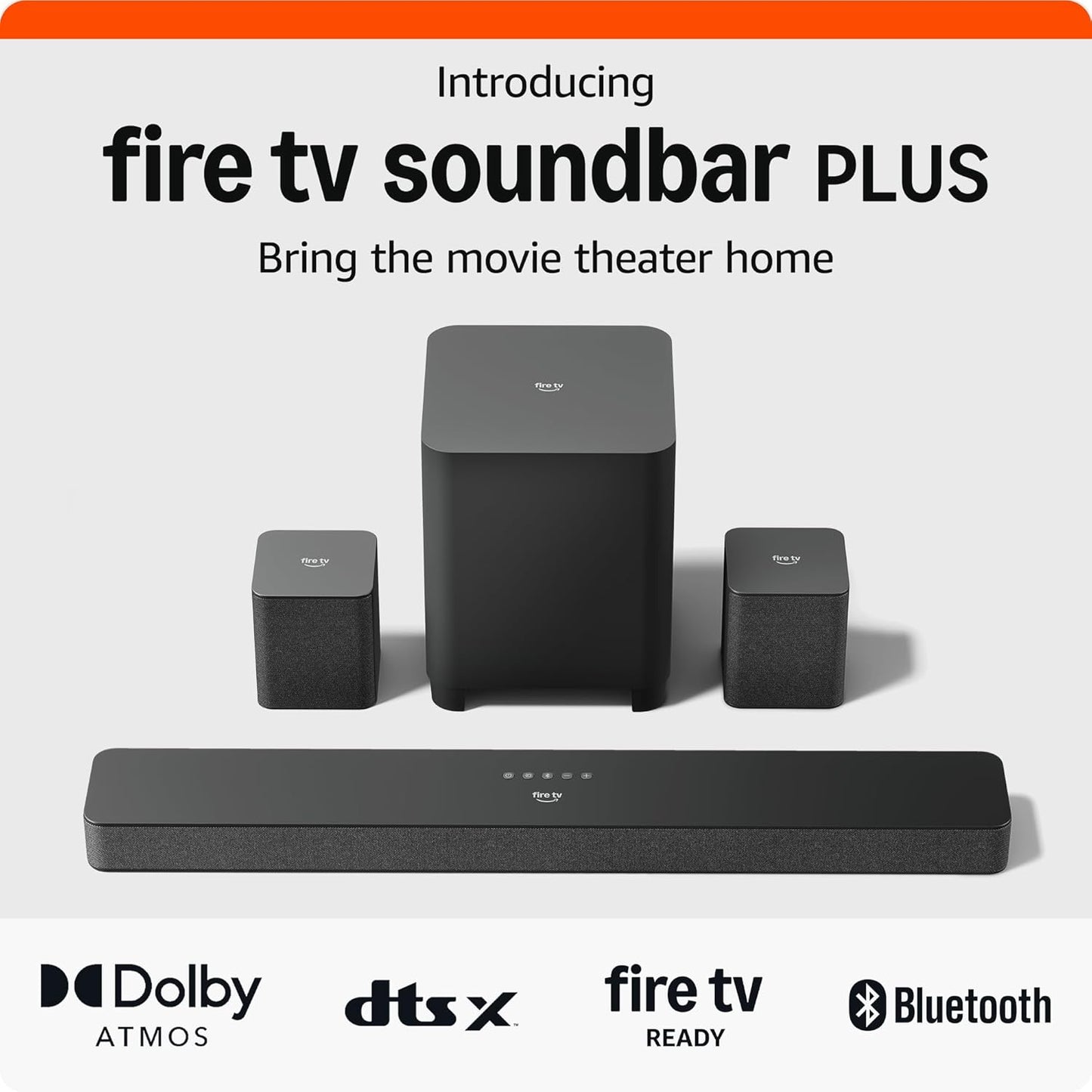 Amazon Fire TV Soundbar Plus with subwoofer and surround sound speakers (newest model), 5.1 channel, Dolby Atmos, clear dialogue