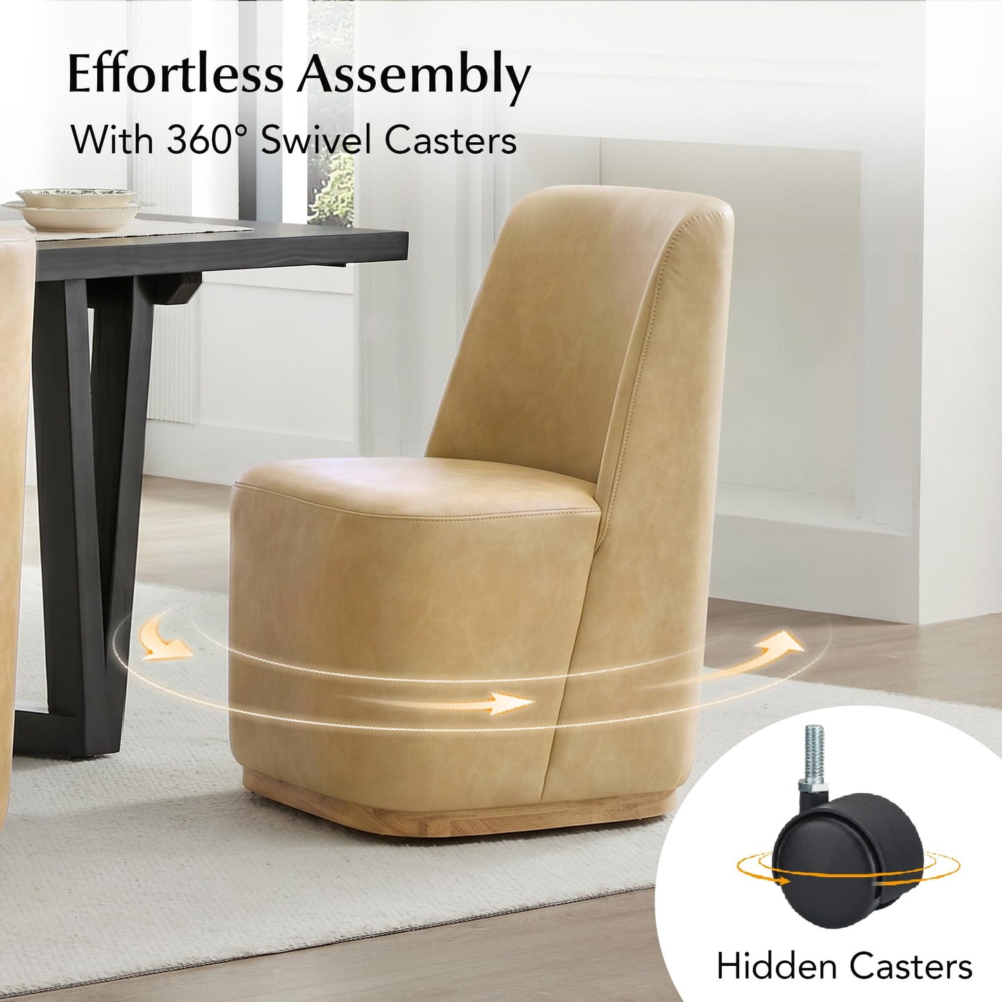 CHITA Upholstered Rolling Dining Chair with Casters Set of 2, Oatmeal | FSC Certified Modern Fabric Dining Chair with Casters, Boucle Dining Chairs for Reading Room Kitchen Dining Room
