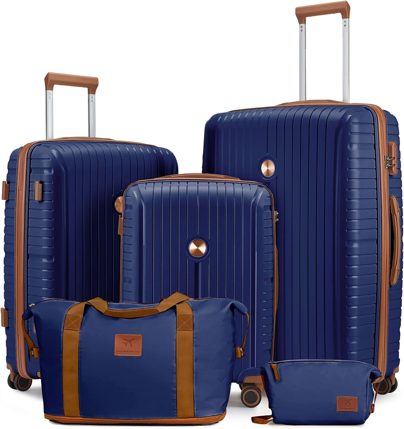 Joyway Luggage Sets 5 Piece PP Hardshell Carry on Suitcase, Travel Lightweight Carry-on with Double Spinner Wheels and TSA Lock, Purple