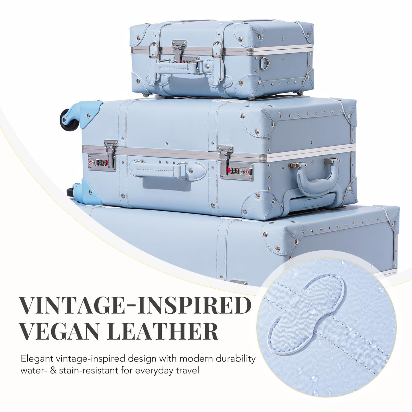 urecity Vintage Luggage Sets of 3 Piece - Hardside Lightweight Spinner Suitcases - Retro Travel Set includes Under Seat Train Case, 26"+20"+12"