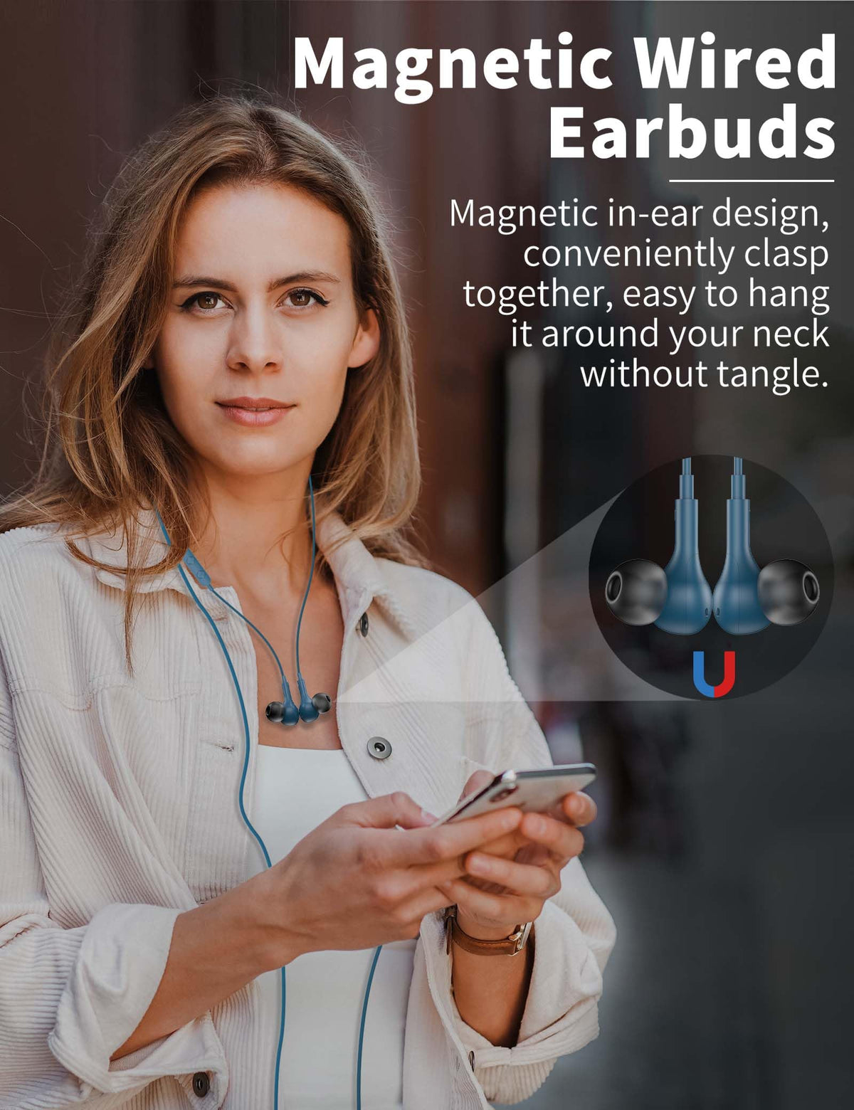 3.5mm Wired Earbuds with Mic for MacBook/Chormebook PC,Magnetic In Ear Buds
