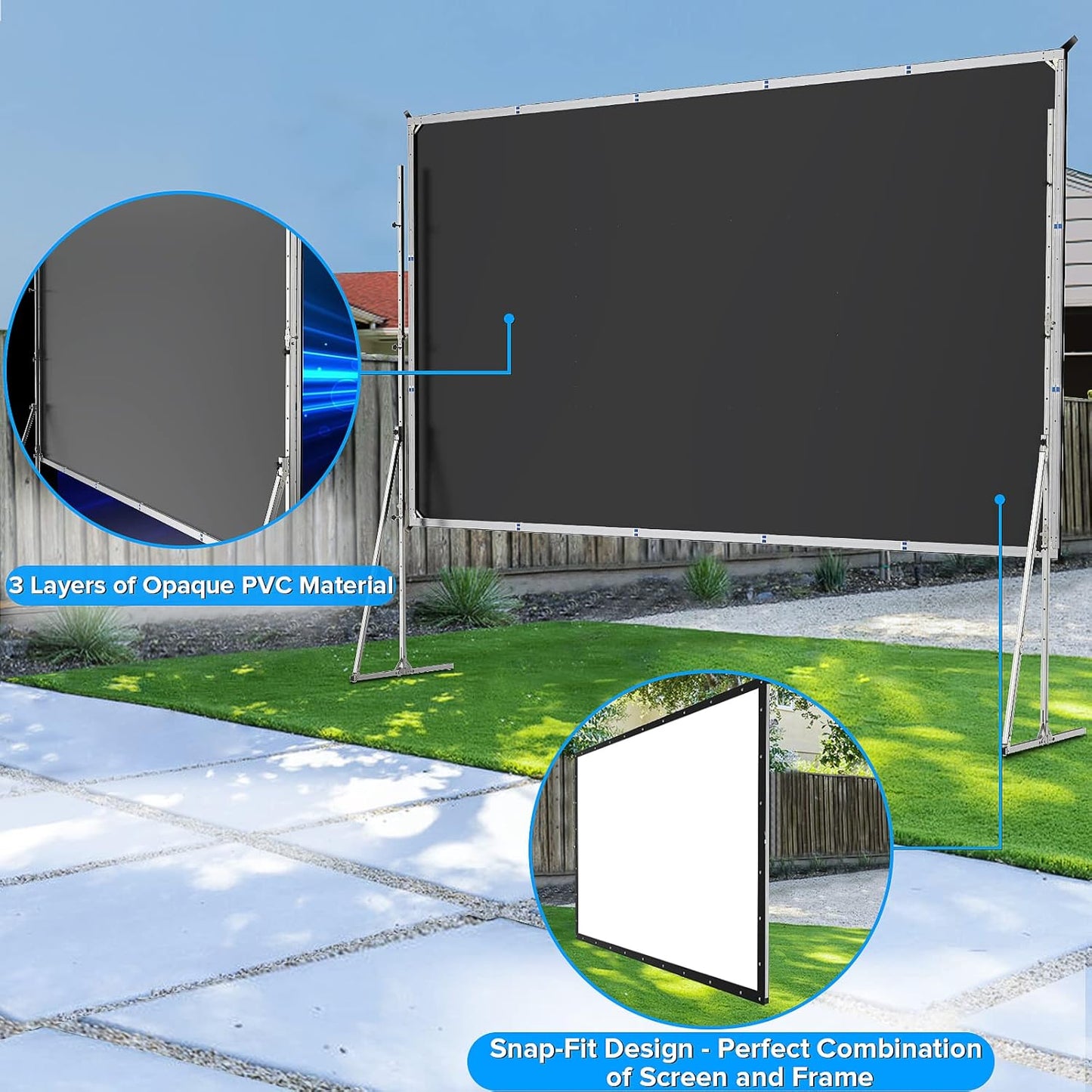 Projector Screen and Stand,JWSIT 135 inch Outdoor Movie Screen-Upgraded 3 Layers PVC 16:9 Outdoor Projector Screen,Portable Video Projection Screen with Carrying Bag for Home Theater Backyard