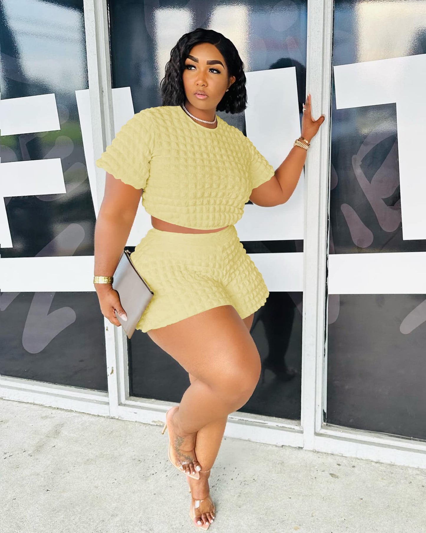 Doweha Womens Two Piece Short Sets for Summer Cute 2 Piece Outfits 2026 Casual Short Sleeve Crop Top And Shorts Matching Sets