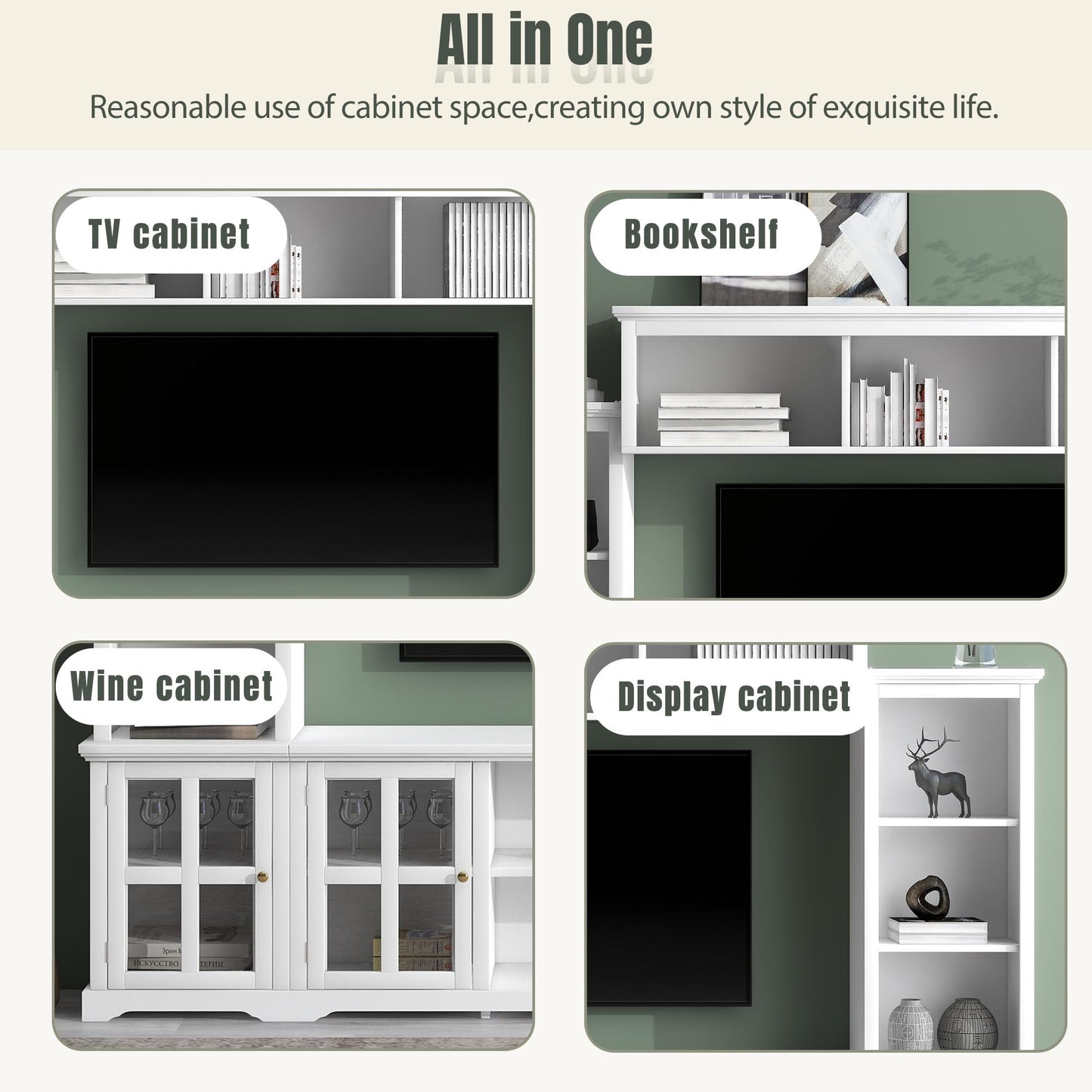 103" Minimalist Entertainment Center Wall Unit Set with Bridge for TVs Up to 75'',Ample Storage Space TV Stand W/Adjustable Shelves,Modernist Large Media Console for Living Room,White
