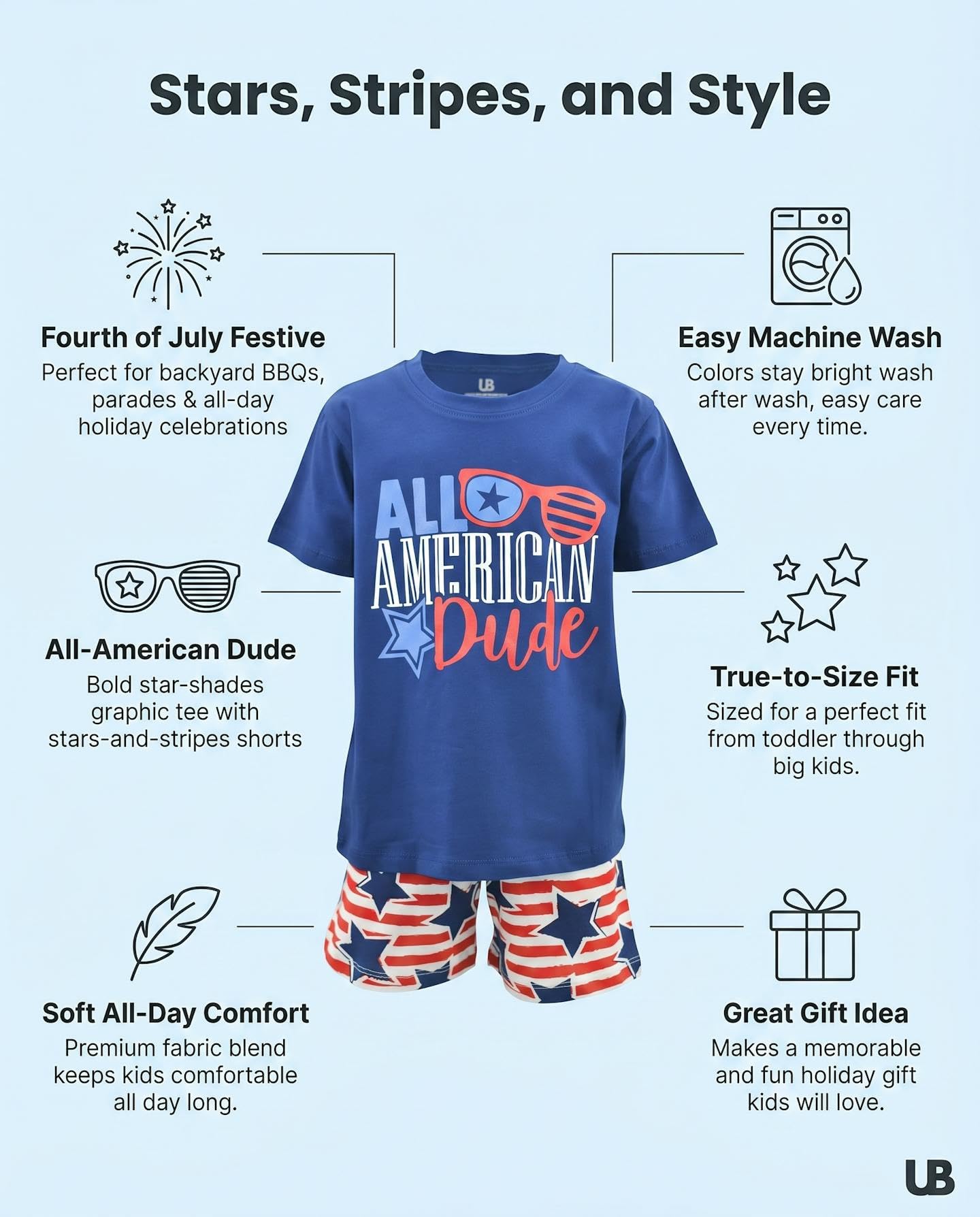 Boys 2pc Shorts Set Outfit Short Sleeve Shirt with Bold Applique Print and Shorts