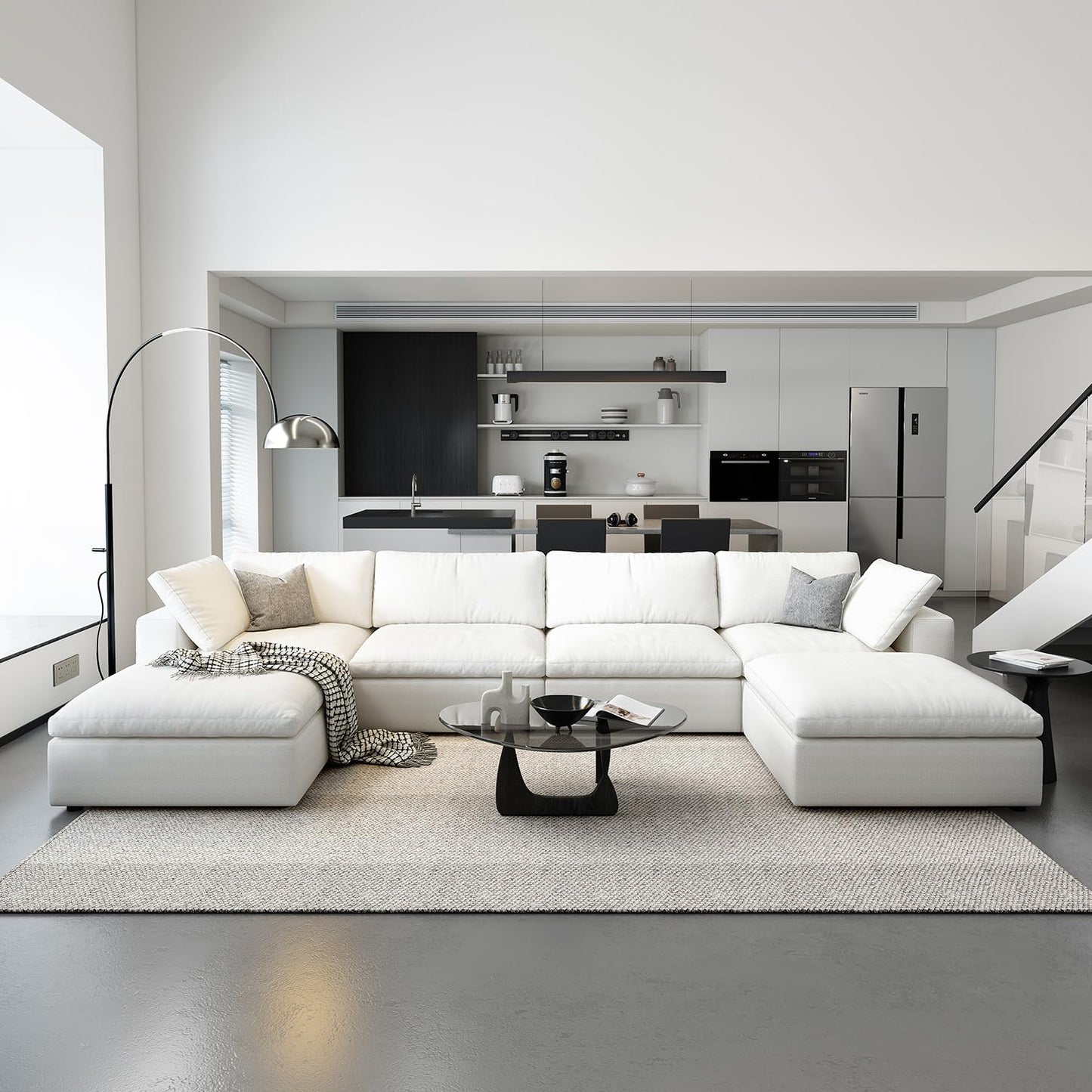 Cloud Modular Sectional Sofa with Storage Ottoman,120" L Shaped Sectional Couches for Living Room,Down Filled Comfort Minimalist Deep Sofa Couches for Office Apartment (White, 3 Seater+1 Ottoman)