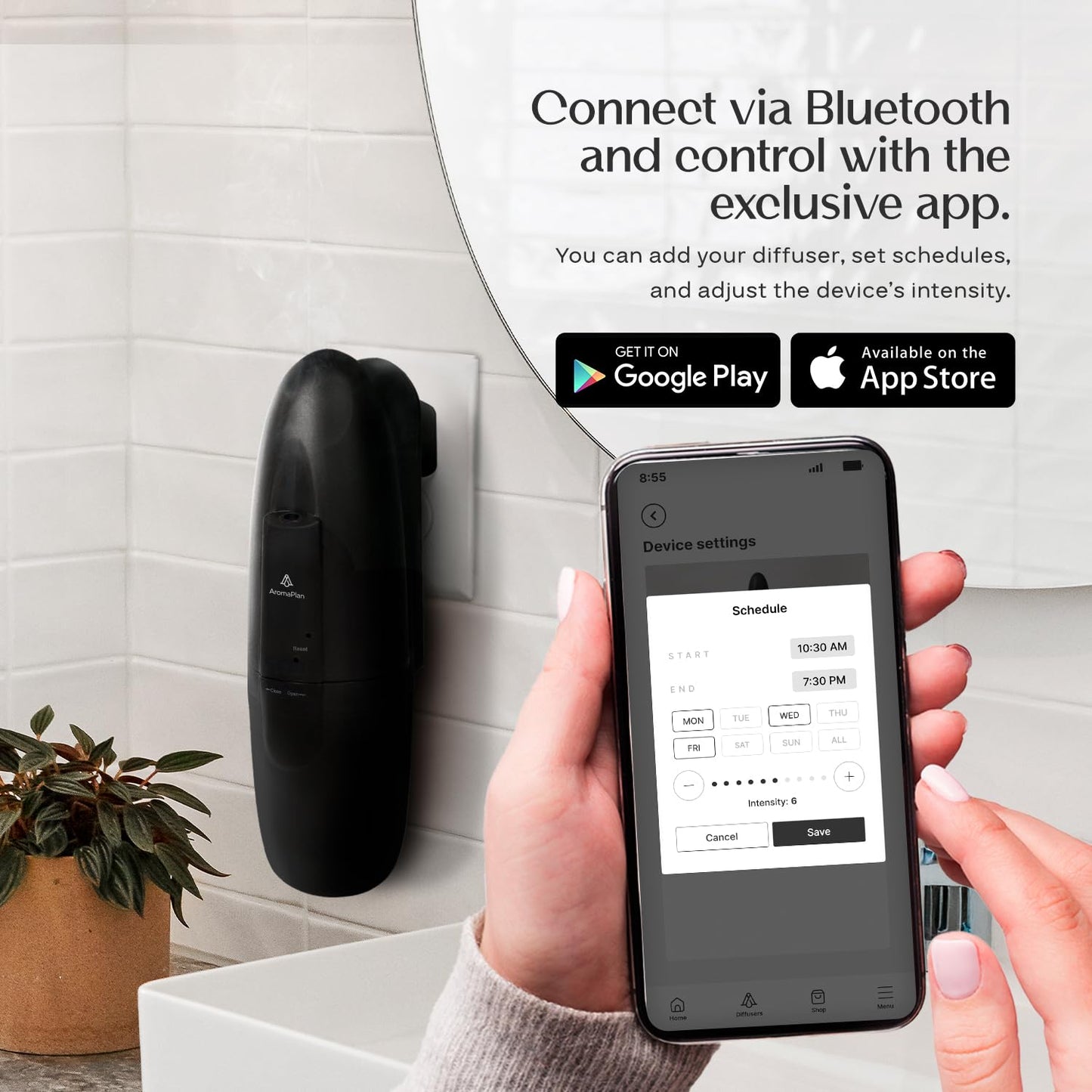 AROMAPLAN Authentic Plug in Waterless Diffuser - Up to 500 Sq. FT Coverage - Nanotechnology Plug in Oil Diffuser for Essential Oils -for Home and Office - Wall Silent & Waterless Oil Diffuser (White)