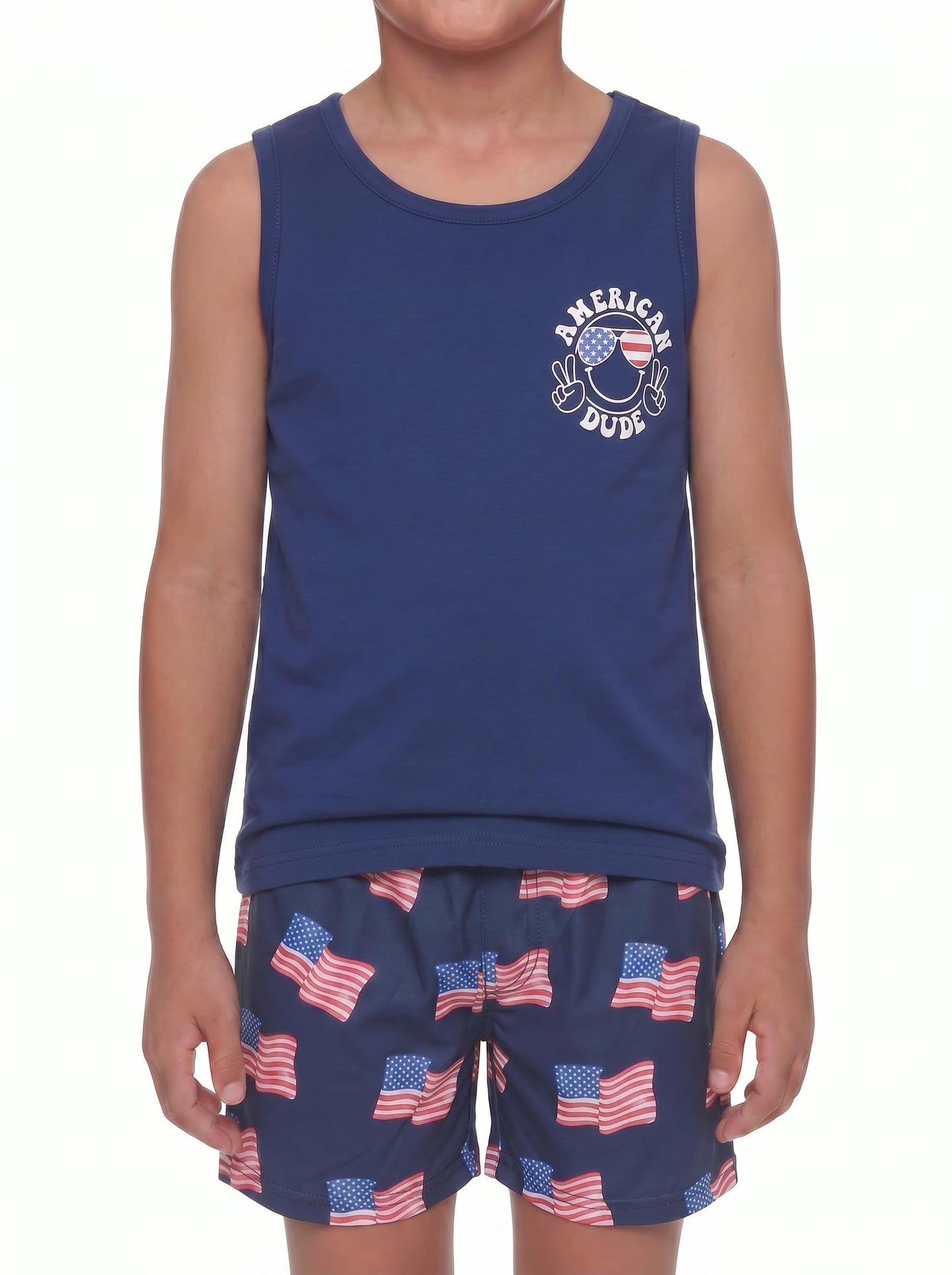 Unique Baby Boys American Boy 4th of July 2pc Tank Shorts Set