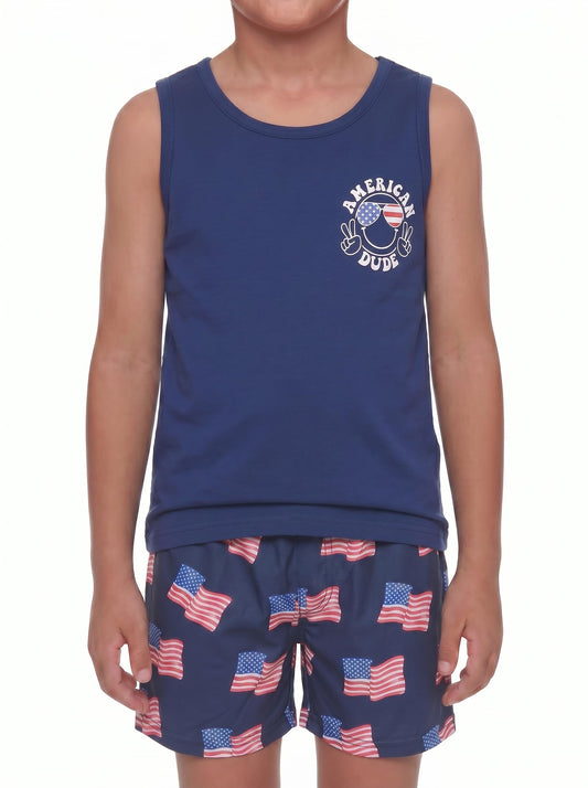 Unique Baby Boys American Boy 4th of July 2pc Tank Shorts Set