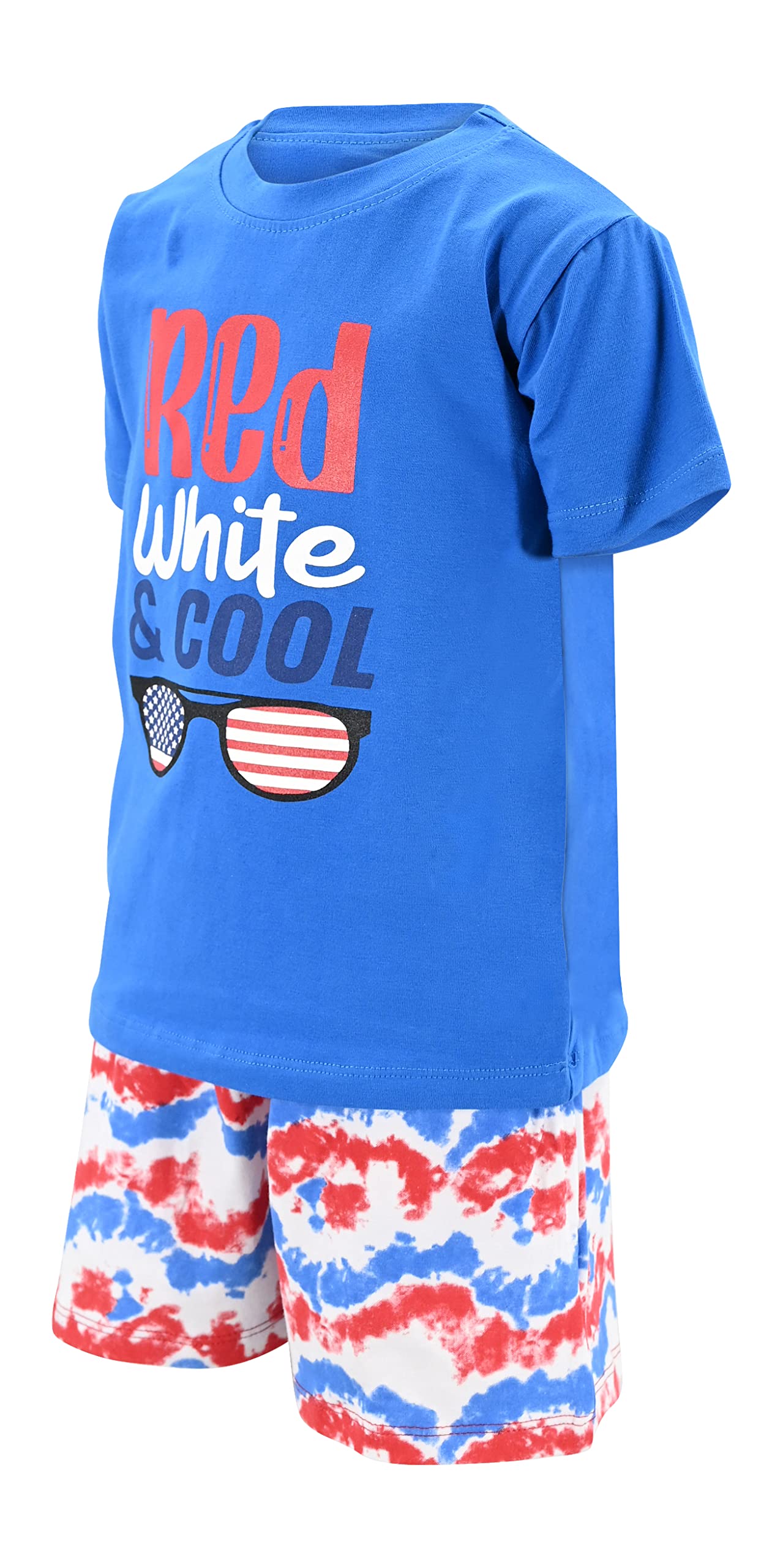 Boys 2pc Shorts Set Outfit Short Sleeve Shirt with Bold Applique Print and Shorts
