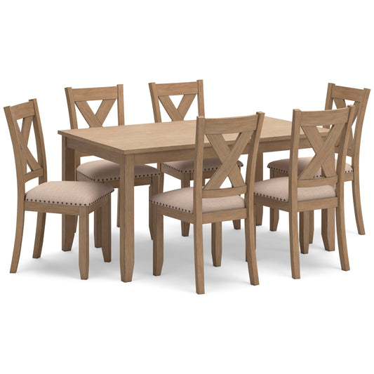 Signature Design by Ashley Skempton Cottage Dining Room Table Set with 6 Upholstered Chairs, Whitewash