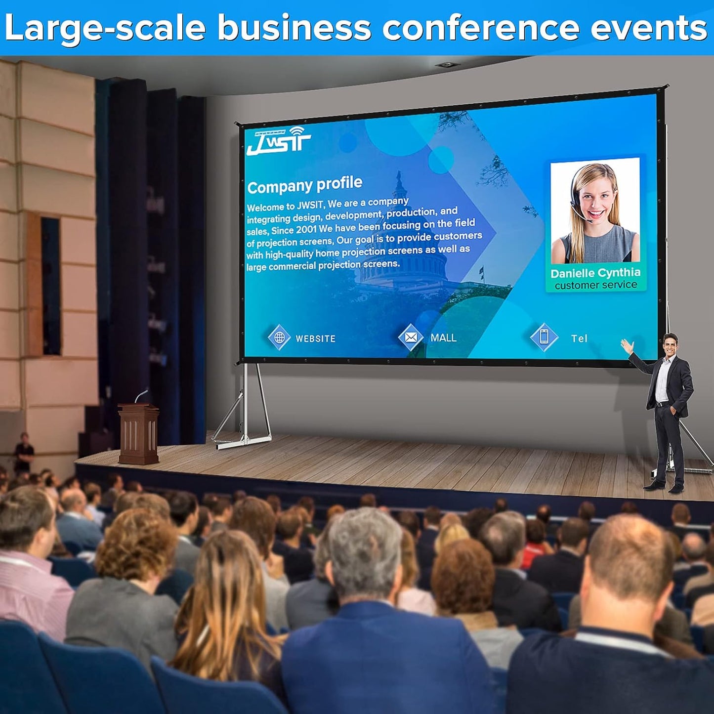 Projector Screen and Stand,JWSIT 135 inch Outdoor Movie Screen-Upgraded 3 Layers PVC 16:9 Outdoor Projector Screen,Portable Video Projection Screen with Carrying Bag for Home Theater Backyard