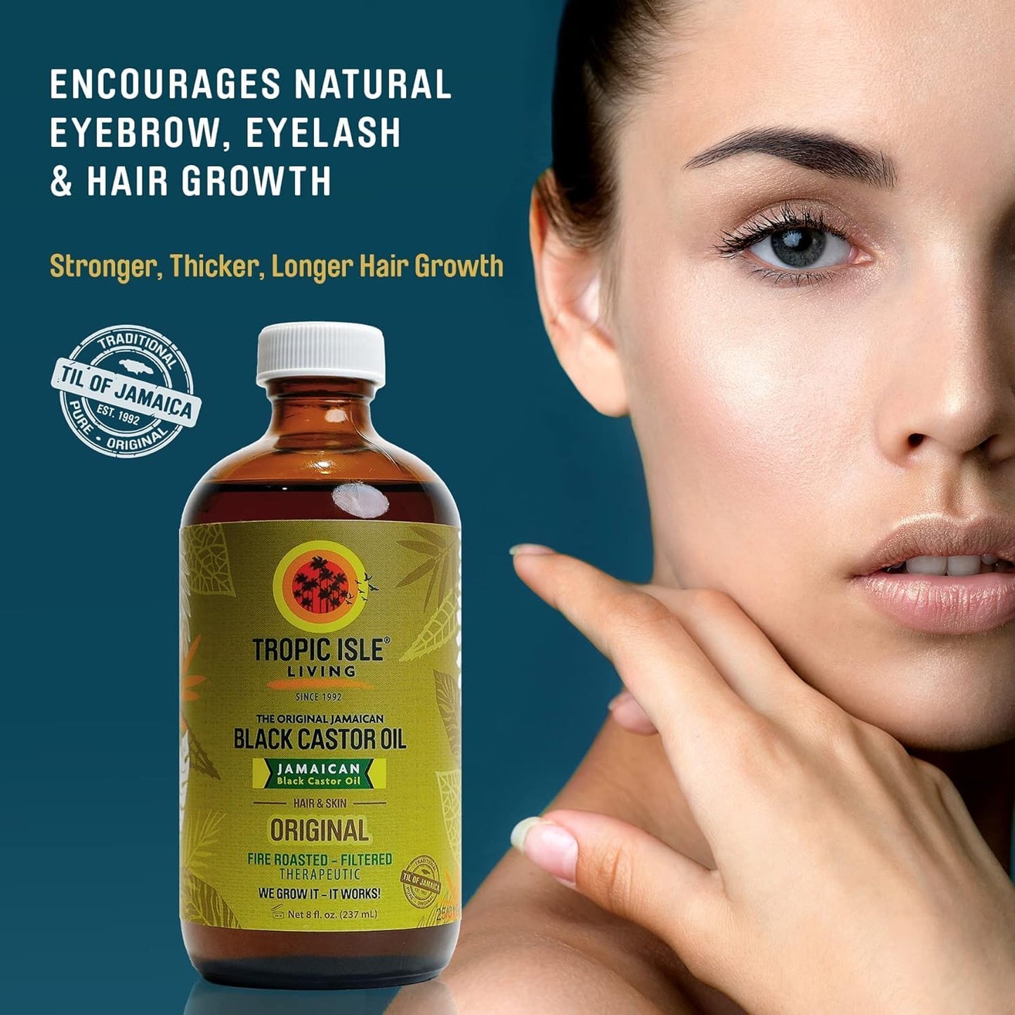 Tropic Isle Living Jamaican Black Castor Oil 8oz - For Hair Growth, Skin Conditioning, Eyebrows & Eyelashes, Scalp and Nail Care. Strengthen, Moisture & Repair