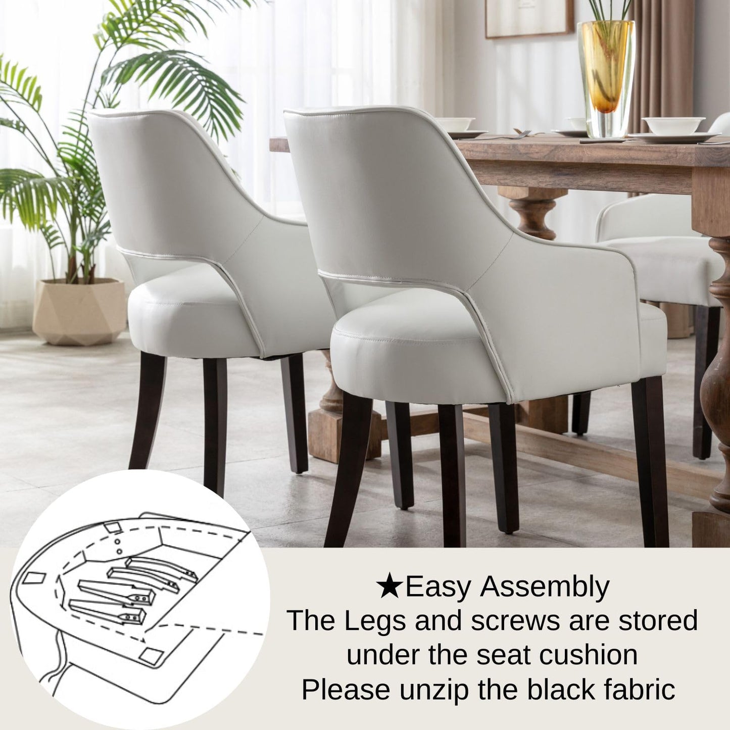 Linen Dining Chairs Set of 4 Upholstered Accent Chairs Side Chair with Wood Legs for Living Room/Dining Room/Bedroom/Restaurant, Cream