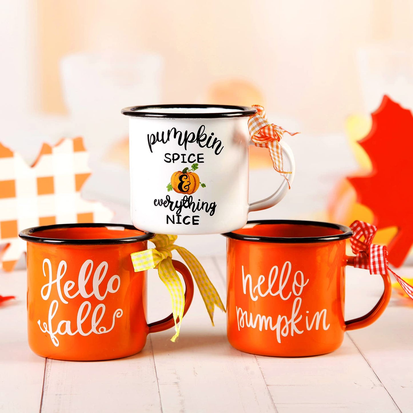 Quera 4 Pcs Fall Thanksgiving Mini Coffee Mug, Pumpkin Mini Coffee Cups for Tiered Tray Decor Autumn Centerpieces, Farmhouse Kitchen Coffee Bar PartyDecorations, Birthday Gift, 240ml