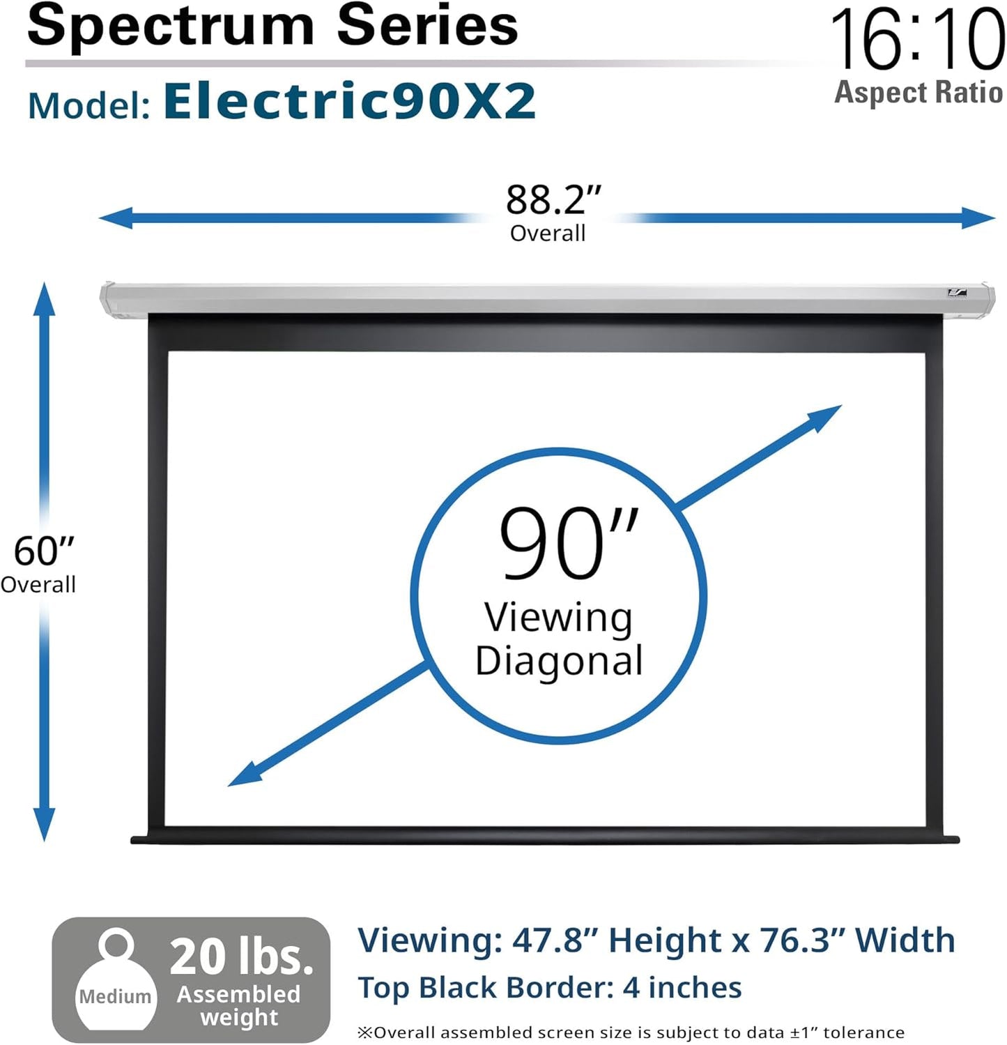 Projector Screen Elite Screens Spectrum RC1 Remote, 180-INCH Diag 16:9, Motorized Projection Screen Movie Home Theater 4K/8K Ultra HD Ready, ELECTRIC180H2