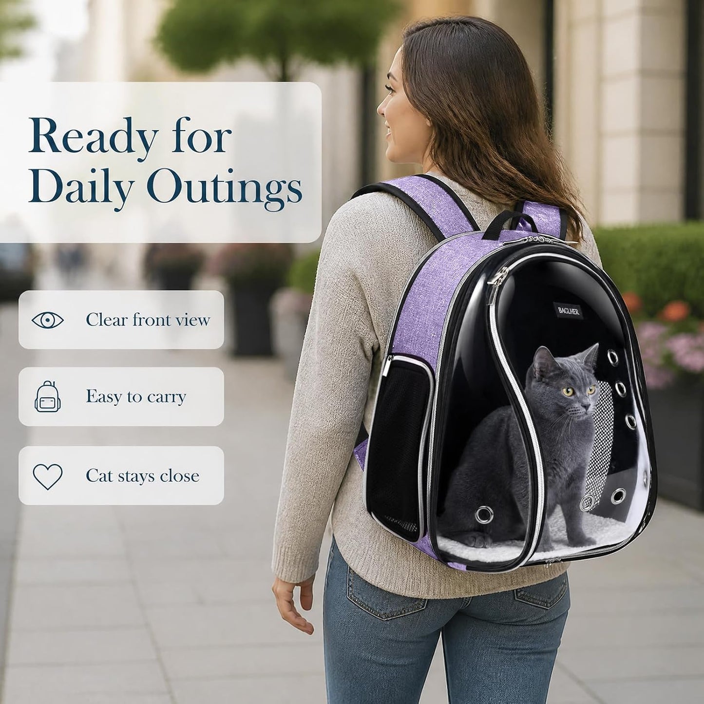BAGLHER Cat and Dog Carrier Backpack Bubble - Fit Up to 18 Lbs - Airline-Approved Dog Backpack Carrier for Small Pets Puppies Dogs Bunny, Space Capsule Dog Carrier Backpack for Travel Outdoor Hiking, Purple