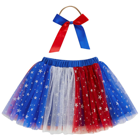 4th of July Tutu Girls Red White and Blue Tulle Skirts Sparkle Stars Fluffy Dress Kids Toddler Fourth of July Outfit