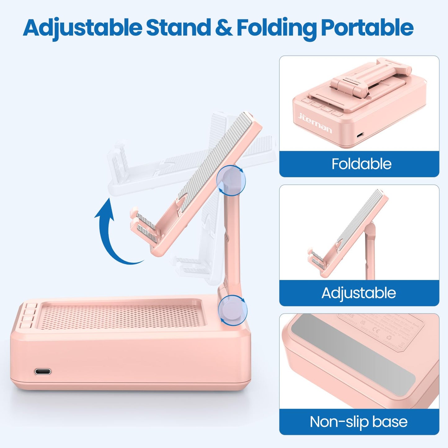 JTEMAN Tablet Stand Adjustable with Bluetooth Speakers,Kitchen Gadgets,Gifts for Women Men,Wireless Bluetooth Speaker Tablet Holder,Desk Mic Charging Sation Compatible with Phones and Tablet