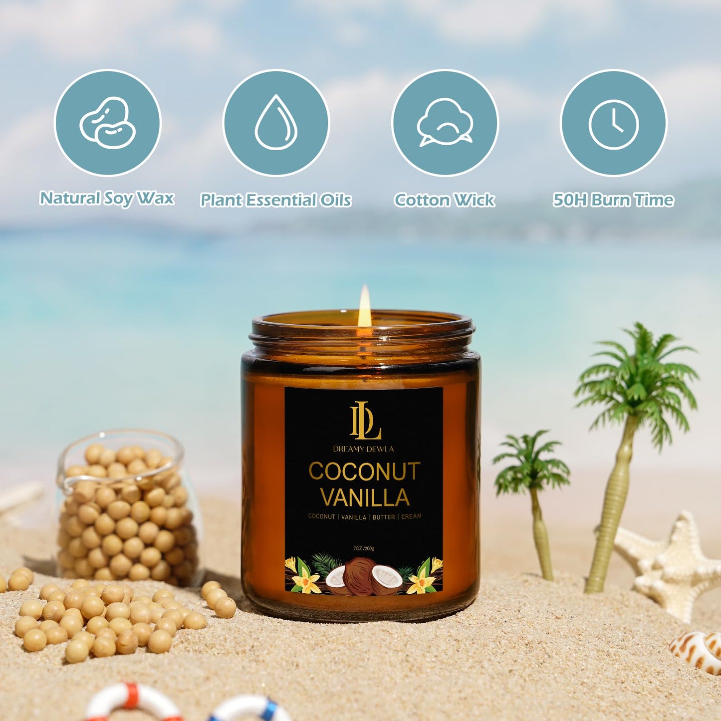 6 Pack Scented Candles Set, 42oz 300 Hour Long Lasting Candle, Soy Candles for Home Scented, Scents of Pink Sands/Coconut Vanilla/Bahama Breeze/Pineapple Cocktail/Sicilian Lemon/Vanilla Ice Cream