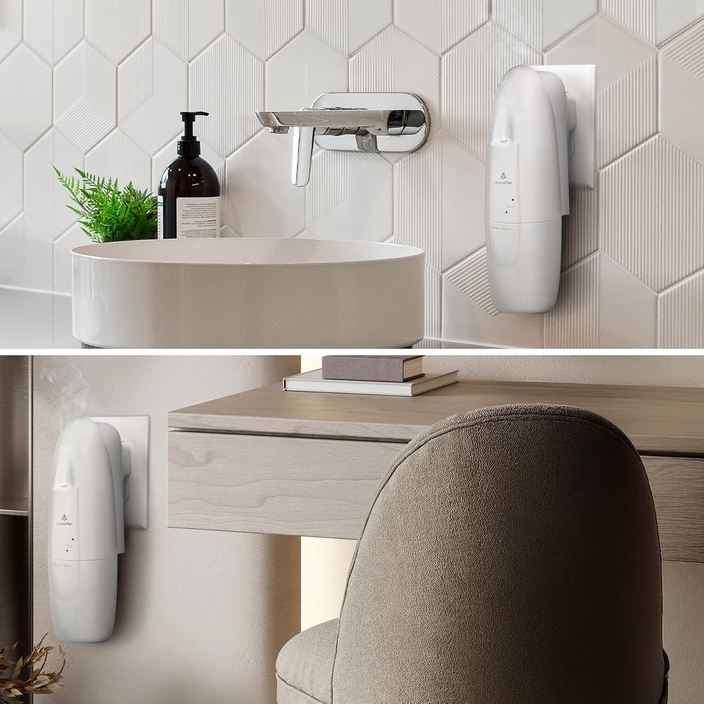 AROMAPLAN Authentic Plug in Waterless Diffuser - Up to 500 Sq. FT Coverage - Nanotechnology Plug in Oil Diffuser for Essential Oils -for Home and Office - Wall Silent & Waterless Oil Diffuser (White)