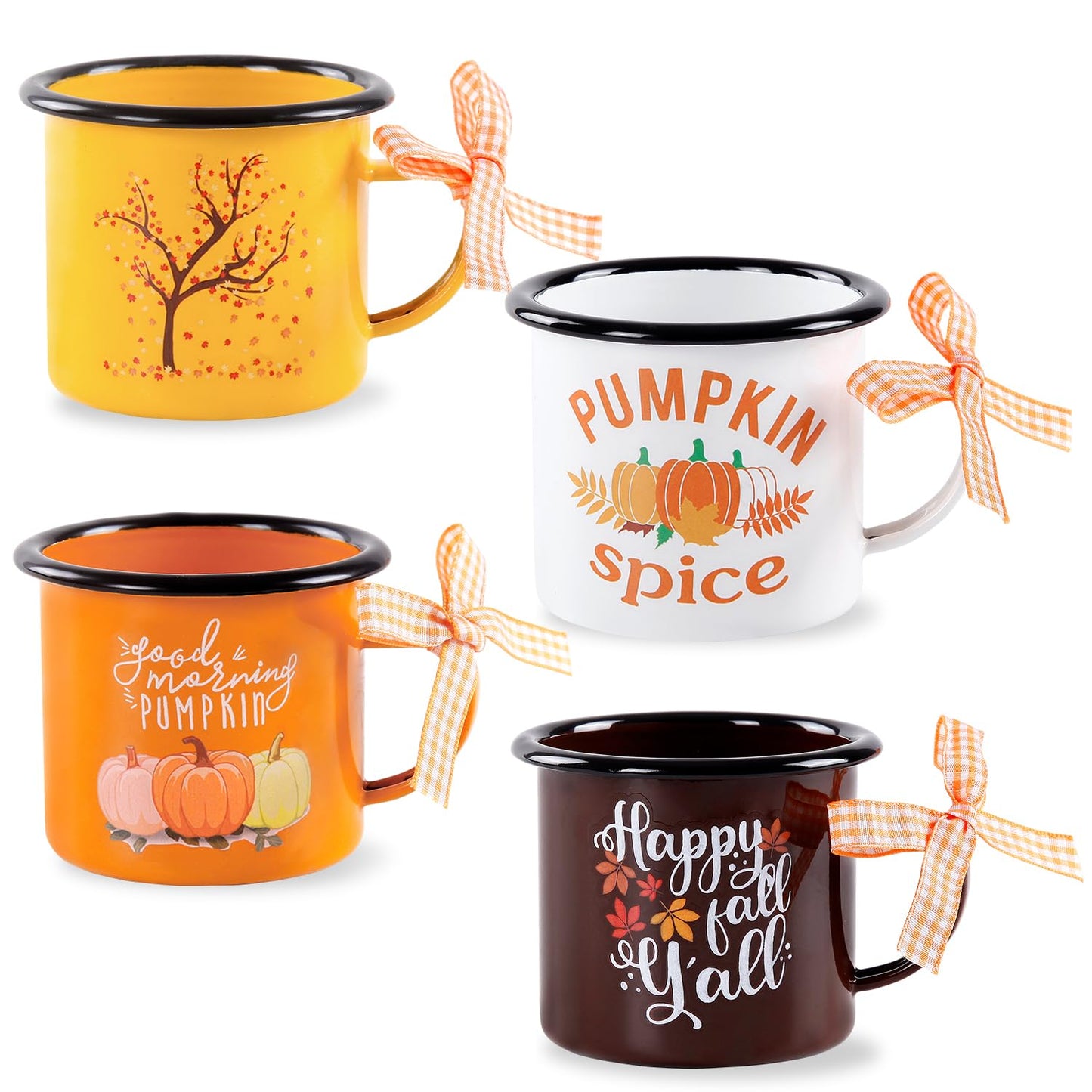 Quera 4 Pcs Fall Thanksgiving Mini Coffee Mug, Pumpkin Mini Coffee Cups for Tiered Tray Decor Autumn Centerpieces, Farmhouse Kitchen Coffee Bar PartyDecorations, Birthday Gift, 240ml